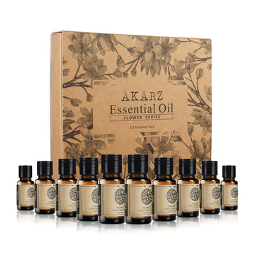 AKARZ Flower Serie 10 Jasmine,Rose,Geranium,Lily,Rosemary,Lotus,Chamomile,Honeysuckle,Helichrysum,Cherry Blossom Essential Oil 10ml*10